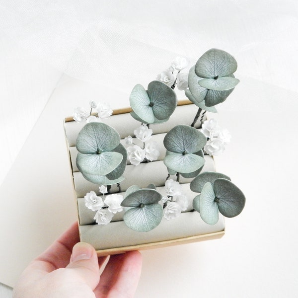 Eucalyptus hair piece Babys breath hair pins Wedding headpiece for bride Greenery bridal hair piece