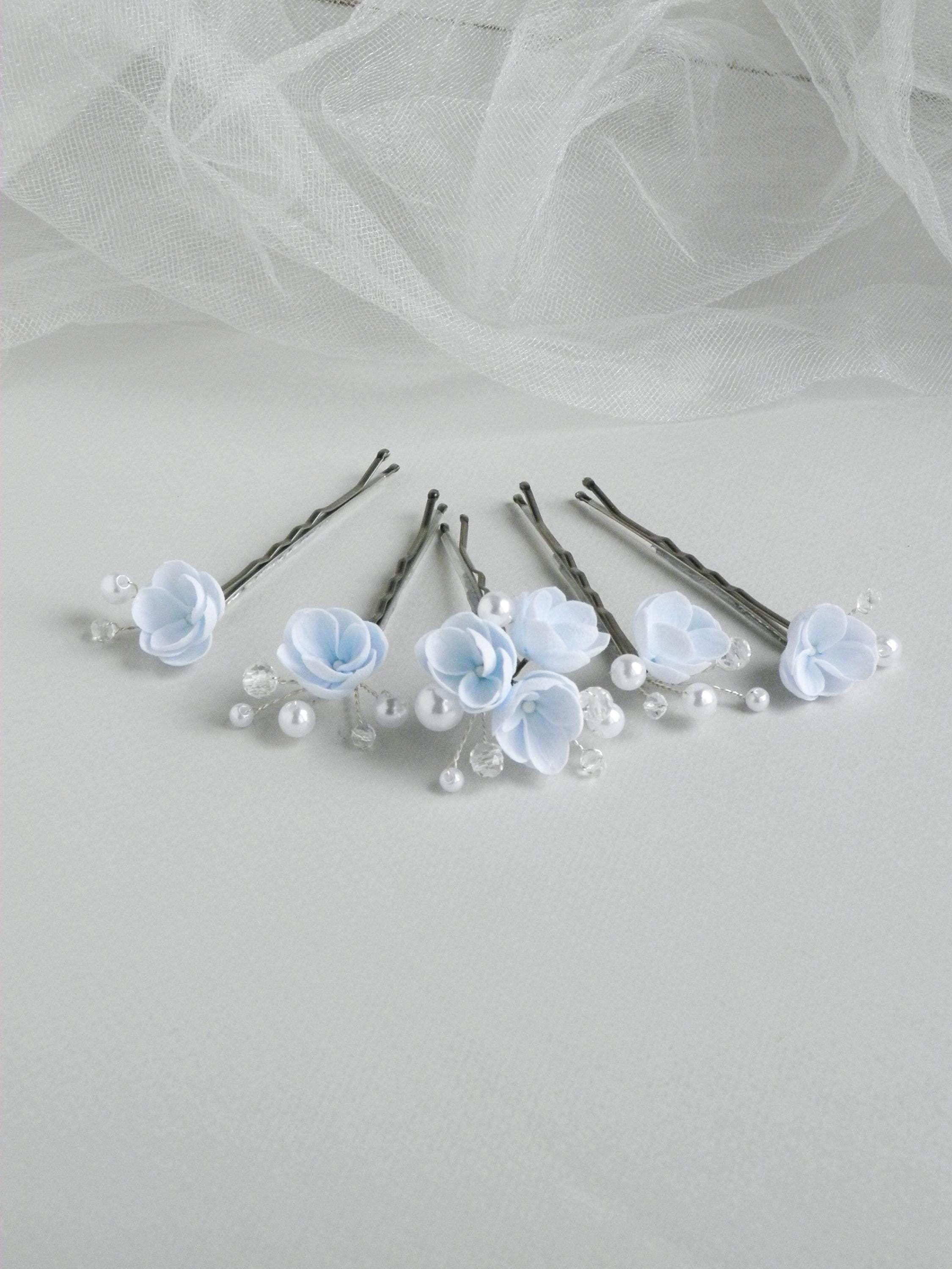 Small Dusty Blue Flowers Hair Pins Pearl Floral Piece Bride - Etsy