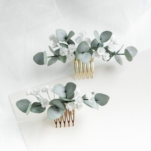 Greenery wedding hair piece Babies breath Eucalyptus bridal hair comb Floral headpiece for bride