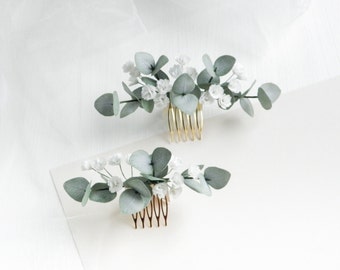 Greenery wedding hair piece Babies breath Eucalyptus bridal hair comb Floral headpiece for bride