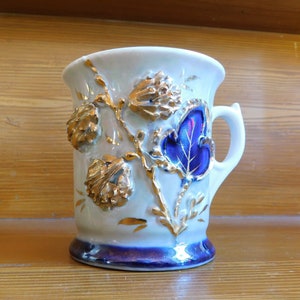 Antique Souvenir of Atlantic City Handled Porcelain Mug, Blue and Gold Luster, German-made