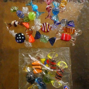 Vintage Murano Blown Glass Candy Set: Dish with Seahorse, Turtle & 14 Candies