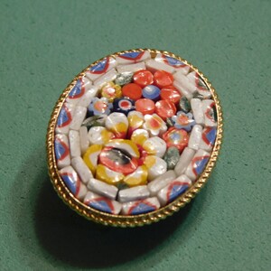 Vintage Italian Oval Mosaic Floral Brooch/Pin, 1980’s