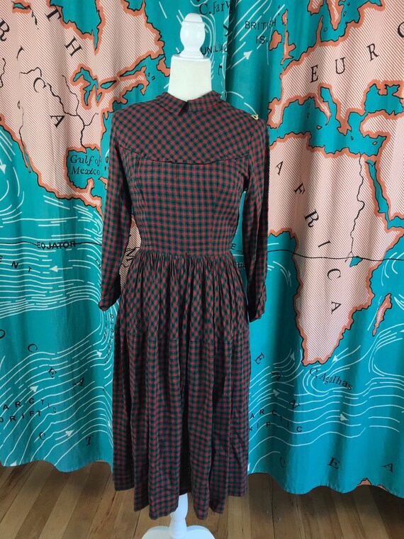 1940s Susan Reid Red & Green Plaid Dress, Old Fash