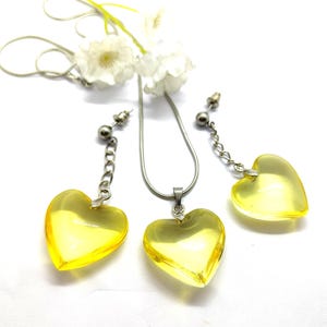 Citrine Heart Jewelry Set, Citrine Heart Earrings, Citrine Heart Pendant Necklace, Yellow Crystal Earrings, Citrine Silver Heart Jewelry Set
