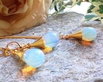 Opal Gold Jewelry Set, Opal Jewelry, Opal Earrings, Opal Necklace, Moon Stone Jewelry, Opalite Necklace, Moon Stone Earrings, Opalite, Opal