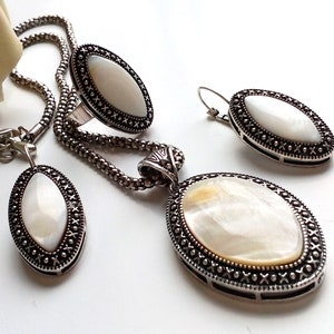 Conjunto de joyas de nácar, joyas blancas, pendientes de nácar, collar de nácar, conjunto de joyas de nácar blanco