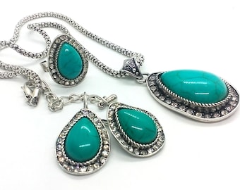 Conjunto de joyas de turquesa, collar de turquesa, anillo de turquesa, joyas de turquesa, collar de piedras preciosas azules, joyas azules, joyas de Sagitario