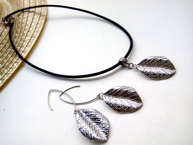 Metal Pendant Metal Choker Metal Earrings Leaf Jewelry Leaf Pendant Leaf Earrings Metal Necklace Leaf Jewelry Set Leaf Necklace