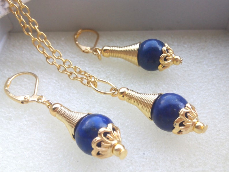 Lapis Lazuli Necklace Blue Stone Jewelry,Blue Bead Jewelry,Gold blue Lapis Lazuli Jewelry Set Lapis Lazuli Earrings Lapis Lazuli Jewelry