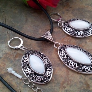 Conjunto de joyas de nácar, joyas blancas, pendientes de nácar, collar de nácar, colgante de nácar, pendientes blancos