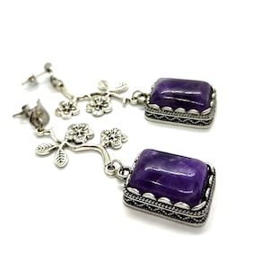 Amethyst Drop Earrings, Amethyst Silver Earrings, Purple Gemstone Earrings, Pupple Stone Earrings,  Amethyst Earrings, Amethyst Jewelry