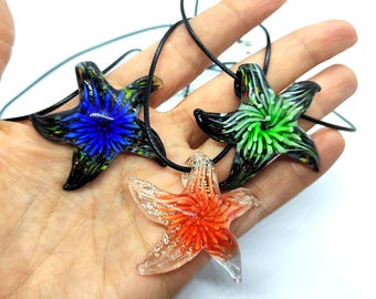 Murano Glass Necklace, Starfish Necklace, Murano Glass Pendant, Murano Jewelry, Murano Glass Starfish, Glass Jewelry,Glass Starfish Necklace