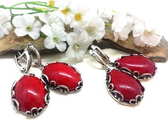 Red Coral Earrings, Red Coral Jewelry, Antique Coral Earrings, Vintage Coral Earrings, Red Coral Jewelry For Women, Silver Coral Earrings