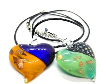 Muranoglas ketting, hartketting, Muranoglas sieraden, groot glazen hart, Murano sieraden, glazen ketting, lampwork glazen harthanger