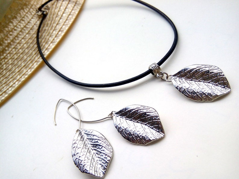 Metal Pendant Metal Choker Metal Earrings Leaf Jewelry Leaf Pendant Leaf Earrings Metal Necklace Leaf Jewelry Set Leaf Necklace