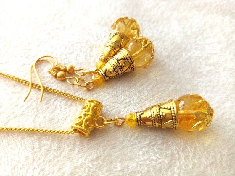 Citrine Gold Earrings Citrine Gold Necklace Yellow Crystal Earrings Citrine Jewelry Set Citrine Earrings and Necklace Jewelry Set