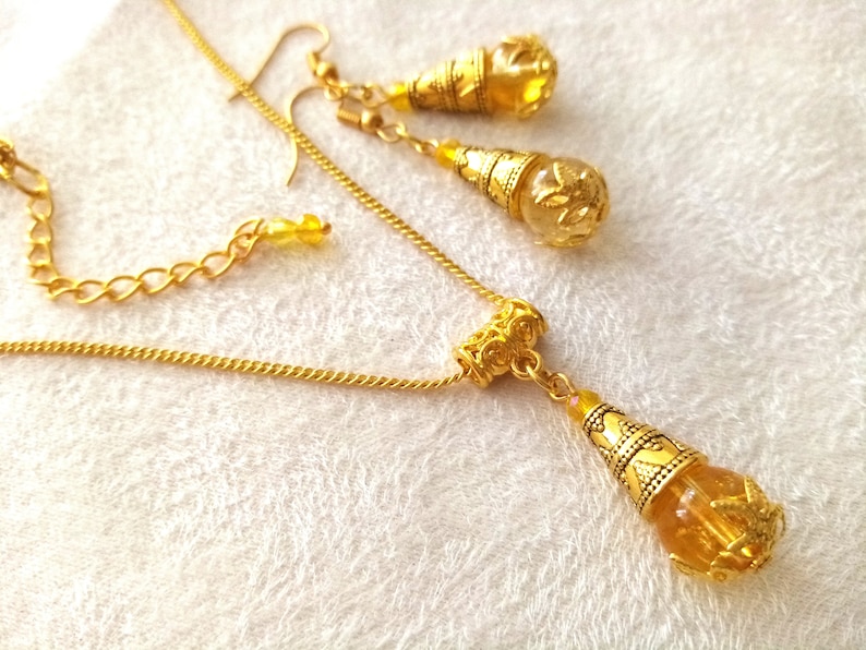 Citrine Gold Earrings Citrine Gold Necklace Yellow Crystal Earrings Citrine Jewelry Set Citrine Earrings and Necklace Jewelry Set
