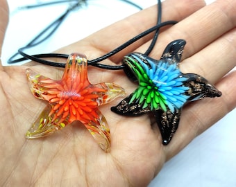 Starfish Necklace, Starfish Pendant, Starfish Glass Pendant, Starfish Glass Necklace, Murano Glass Necklace, Murano Jewelry, Glass Jewelry