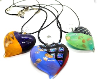 Murano Glass Necklace, Heart Necklace, Murano Glass Jewelry, Big Glass Heart, Murano Jewelry, Glass Necklace, Lampwork Glass Heart Pendant