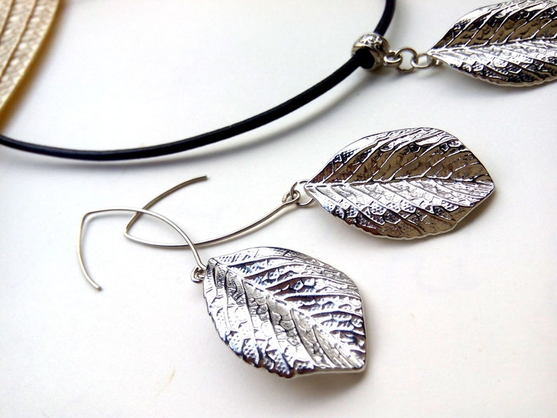 Metal Pendant Metal Choker Metal Earrings Leaf Jewelry Leaf Pendant Leaf Earrings Metal Necklace Leaf Jewelry Set Leaf Necklace