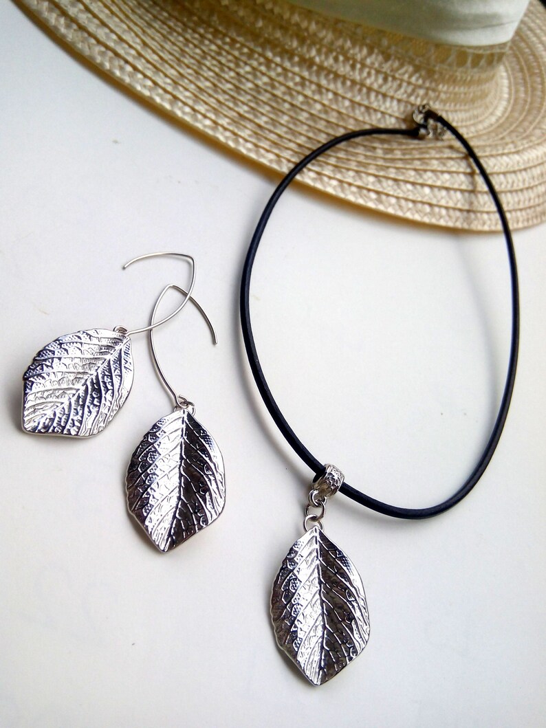 Metal Pendant Metal Choker Metal Earrings Leaf Jewelry Leaf Pendant Leaf Earrings Metal Necklace Leaf Jewelry Set Leaf Necklace