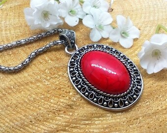 Red Coral Necklace, Coral Necklace, Red Coral Pendant, Red Coral Jewelry, Red Gemstone Necklace, Red Jewelry, Red Coral, Red Gift For Woman