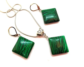 Malachit Schmuck Set, grüner Stein Schmuck, Malachit Ohrringe, Malachit Halskette, grüner Stein Schmuckset für Frauen, Malachit Schmuck