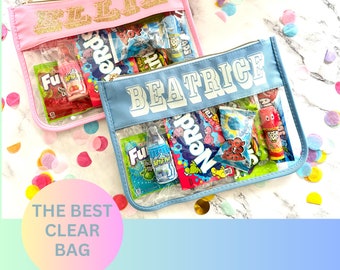 Personalized Makeup Bag, Bachelorette Party Favor Bags, Nylon Bags, Bag With Custom Name, Glitter Letters, Varsity, Girls Trip