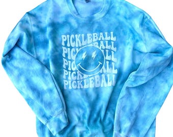 Pickleball Tie Dye Sweatshirt W/ White Glitter HTV, Pickleball Gift,Tye Dye Shirt, Tie Dye Crewneck,Womens Shirt,Tye Dye Crewneck Sweatshirt