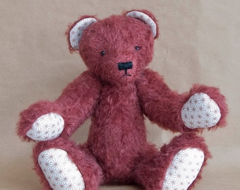 Handmade Mohair Artist Bear by BearTonBorough, Wine Red Burgundy OOAK Teddy Bear, Old Fashioned Jointed Teddy for OOAK Collectors
