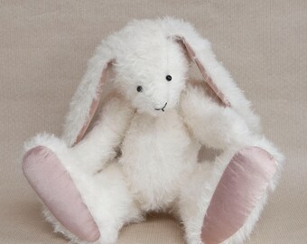 Handmade White Bunny Rabbit by BearTonBorough, OOAK Traditional Handmade Artist Bear, Large Ivory Mohair Rabbit