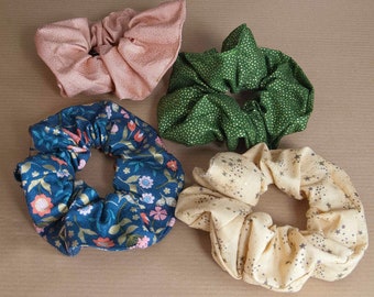 Handmade Scrunchies, Cotton Scrunchies with Metallic Detailing, Gold Accented Scrunchie, Made by BearTonBorough