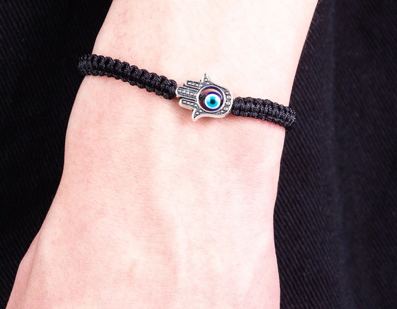 Protection Against Evil BLESSED Mens Black Hamsa Eye Kabbalah Bracelet Protection From Evil