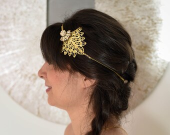 Bijoux de cheveux mariage rétro chic, headband doré, accessoire de cheveux doré et strass, idée cadeau fête des mères