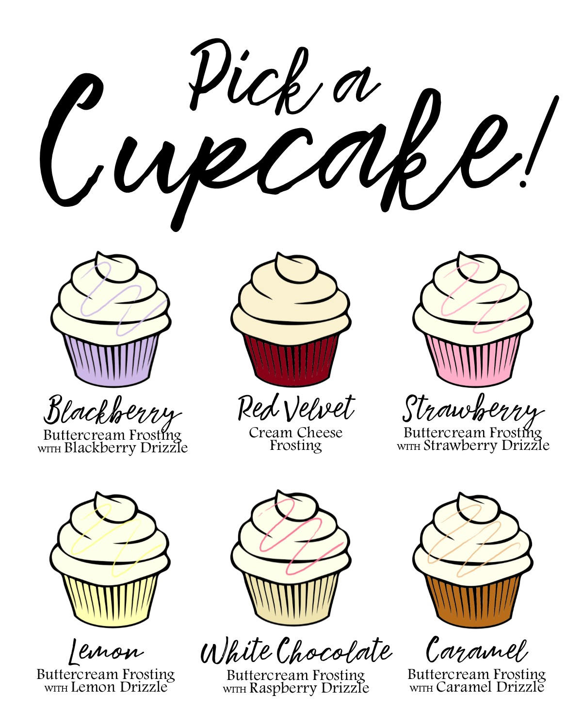 Custom Cupcake Flavor Printable Sign Perfect for weddings Etsy