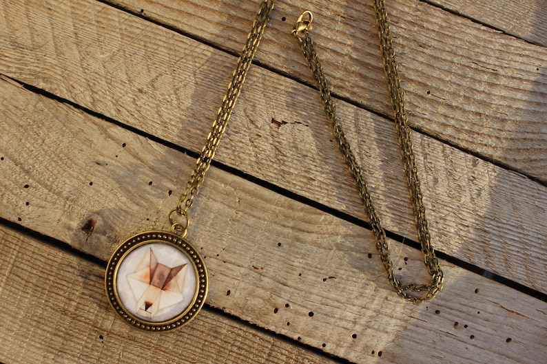nature origami long necklace gift to offer or afford Wolf bronze