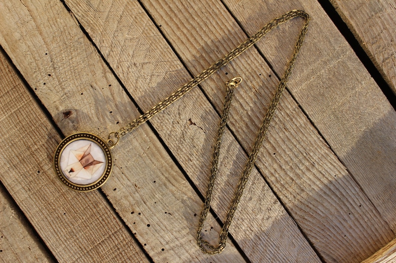nature origami long necklace gift to offer or afford Wolf bronze