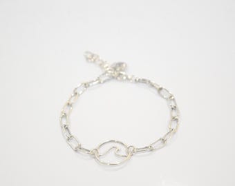 925 シルバー ウェーブ リンク ブレスレット。7 1/2 インチ。 - Etsy 日本