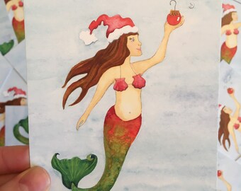 Christmas Mermaid A6 Postcard