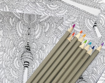 Color-It-Yourself Berlin TV Tower Postcard Coloring Book A6 Print