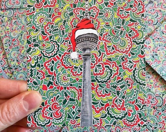 Weihnachtsmann Hut Berlin Fernsehturm A6 Postkarte Druck