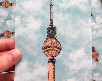 Blue Skies Berlin TV Tower A6 Postcard