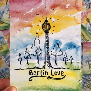 Berlin Love Aquarell Fernsehturm A6 Postkarten Druck