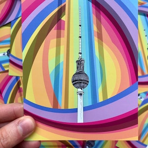 Regenbogen Vortex Berliner Fernsehturm Postkarte