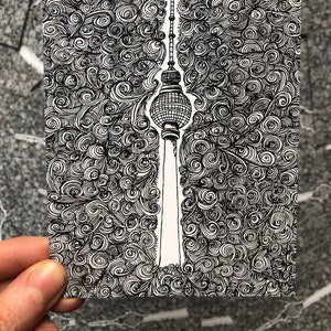 Berliner Fernsehturm schwarz weiß A6 Postkarte