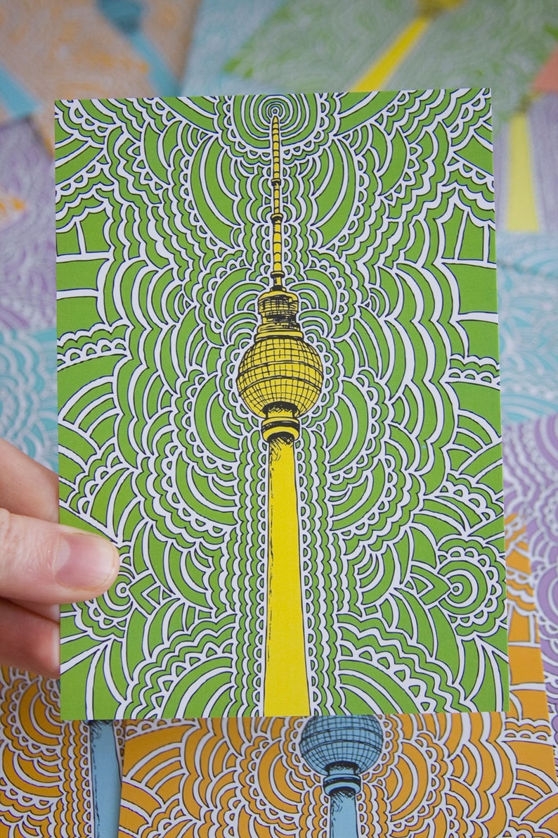 Berliner Fernsehturm Postkarten 3) Green/Yellow