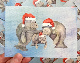 Christmas Manatees A6 Postcard