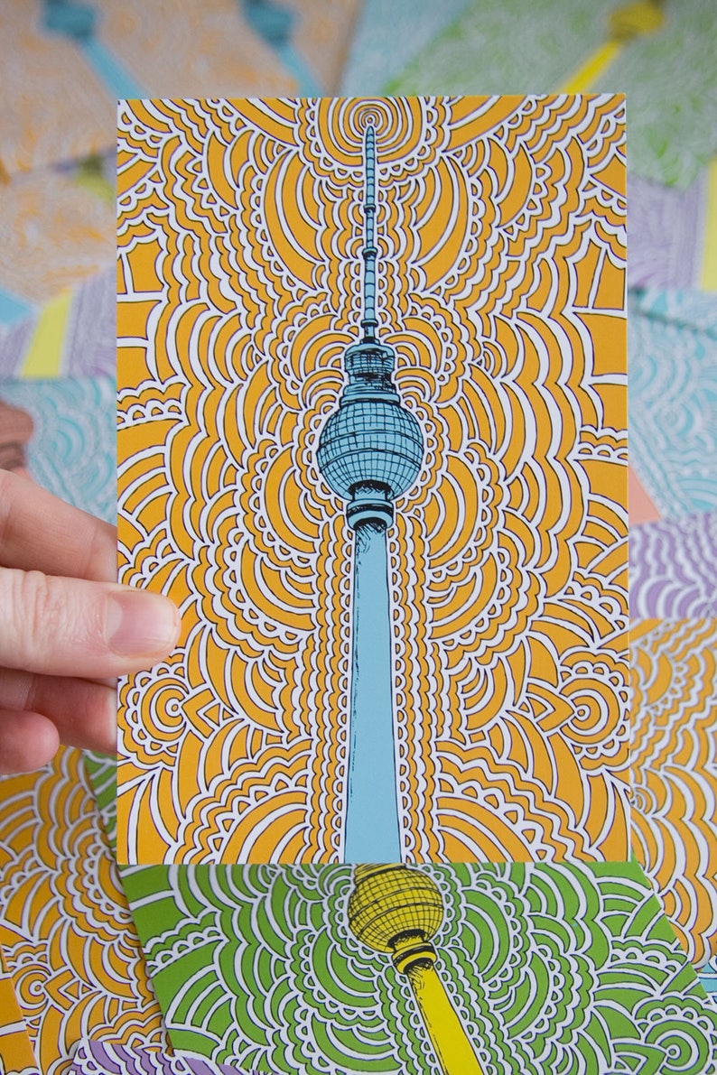 Berlin Fernsehturm Postcards 2) Orange/Blue