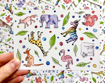 Watercolor Zoo Animals Postcard